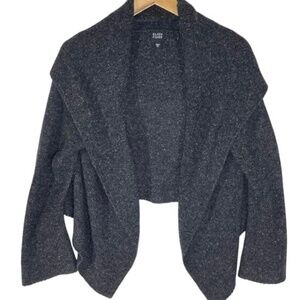 Eileen Fisher gray wool / silk blend hoodie cropped open cardigan